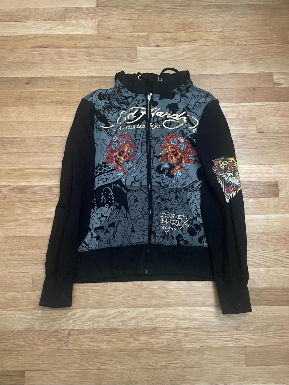 Ed Hardy Black Hoodie Tiger Horseshoe L